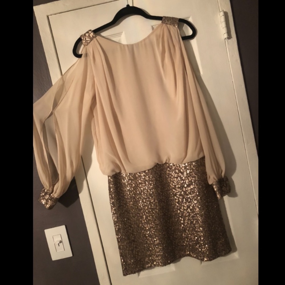 Beige with Rose gold sequence evening dress